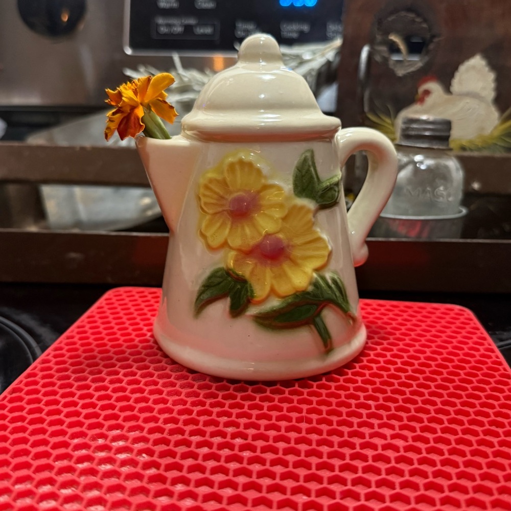 Floral Ceramic Teapot with Yellow Flowers